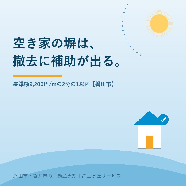 磐田市の危険なブロック塀の撤去に補助が出ることを示す表紙。避難路沿道と通学路沿道の撤去事業は基準額9,200円毎メートルの2分の1以内で、1メートルあたりの補助上限は4,600円になることを表す