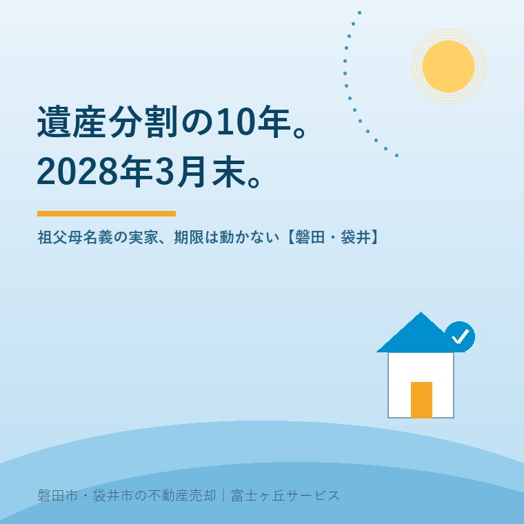 遺産分割の10年ルールを示す表紙。相続開始から10年を過ぎた遺産分割は特別受益や寄与分を考えた具体的相続分ではなく法定相続分によることになり、令和5年4月1日より前に始まった相続については令和10年3月31日が実務上の区切りになることを表す