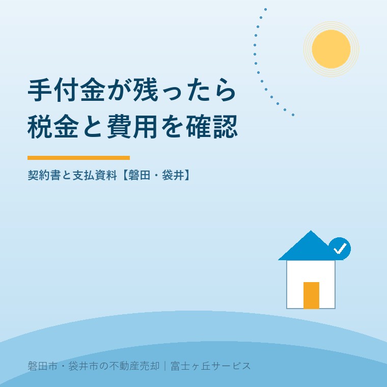 手付金没収の税金｜磐田の売主が残す2つの書類。契約書と支払資料【磐田・袋井】を入口として、持ち主が売却前に確かめる内容を示す青色の表紙。