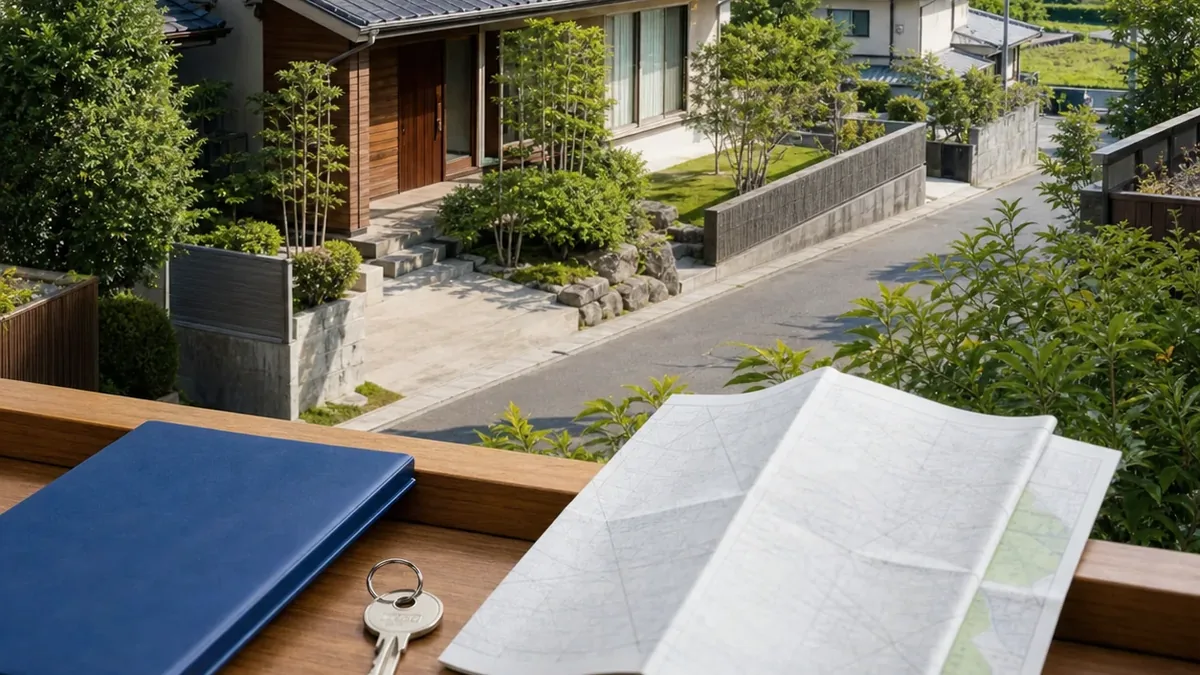袋井市中心部の実家・相続空き家相談｜住所から名義と土地を整理について家族が資料を確認し、次の順番を話し合う写真風イメージ