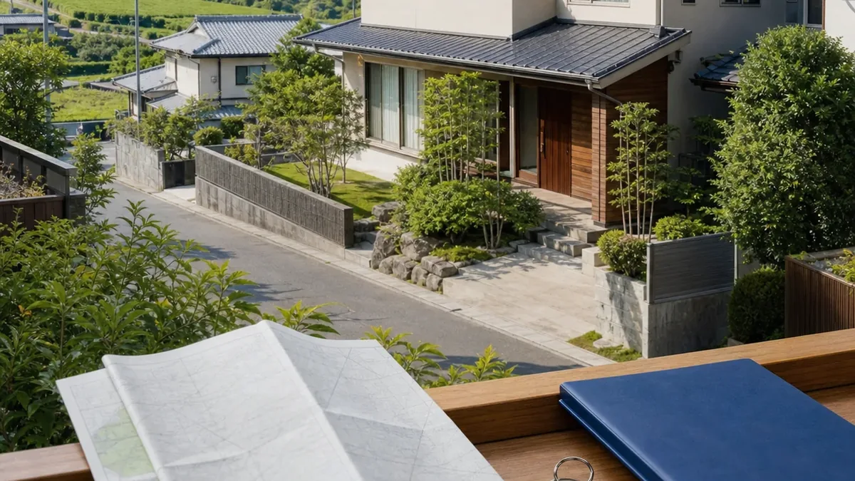 磐田市見付の実家・空き家相談｜旧市街の道路・境界を住所から確認について家族が資料を確認し、次の順番を話し合う写真風イメージ