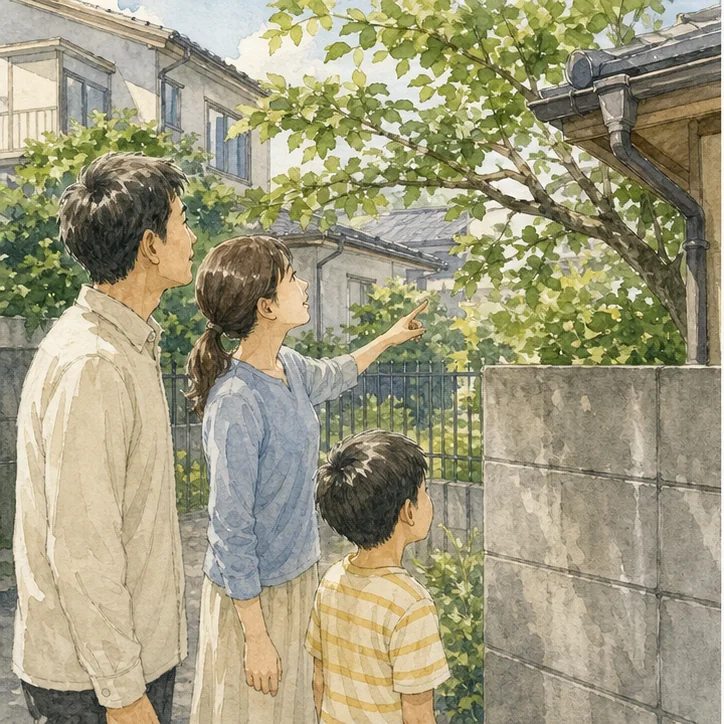 実家の屋根と外壁を写真で確認する場面のイメージ